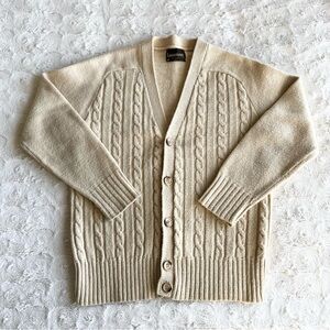 Vintage Cardigan Sweater Womens Medium Cream 70s Cable Knit Lahmar Cottagecore
